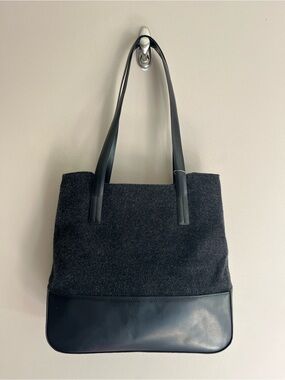 Kenneth Cole Jepordy Leather and Wool Twill Grey/Black Blend Tote Bag